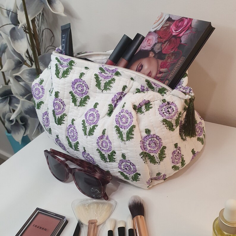 Cosmetic Quilted Bag Block Printed Perfect Gift Handmade Toiletry Bag
