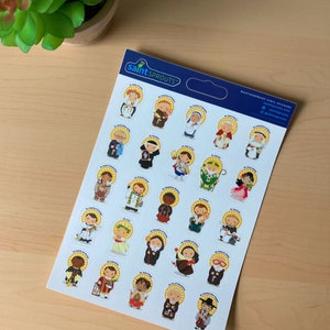 Set of 50 - 2x4 Saint Stickers with feast day. Kids Saint Stickers. F –  Meyer Market Designs