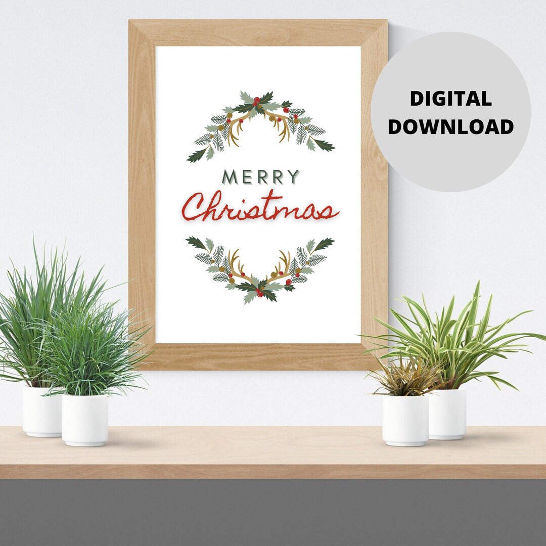 Merry Christmas Printable Sign Christmas Decor Holiday Sign - Etsy