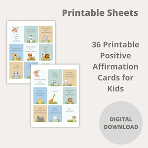 36 cartões de afirmação positiva imprimíveis para crianças, cartões motivacionais para crianças, cartões de positividade infantil, cartões de incentivo para crianças
