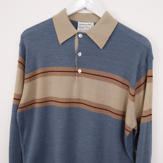 Vintage 1960’s Men’s Blue Fashion Knit Striped Po… - image 3