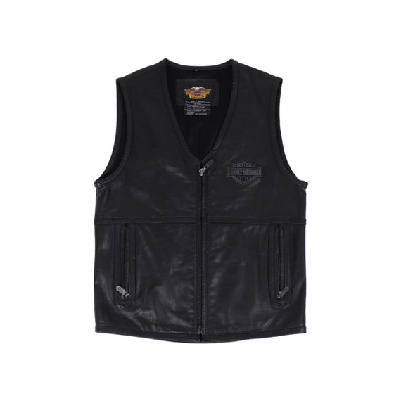Harley Davidson Leather Vest Mens Full Zip Embroidere… - Gem