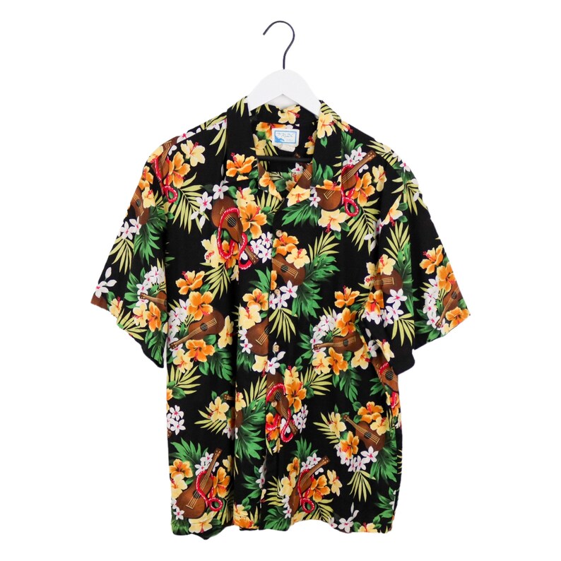 80s Vintage Hawaiian Shirt Pride Of Hawaiian Ukulele Button Down image 1