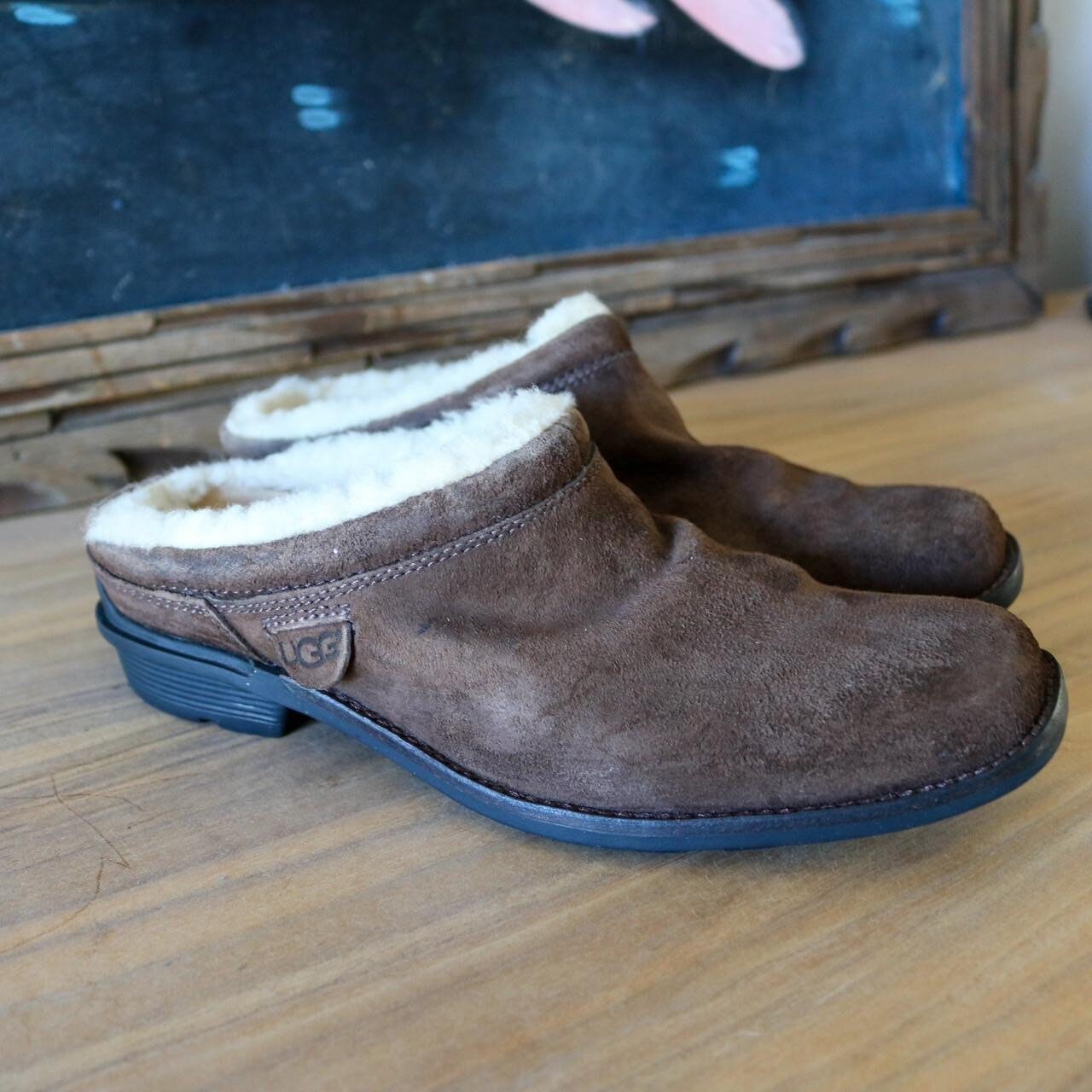 ugg brown leather clogs