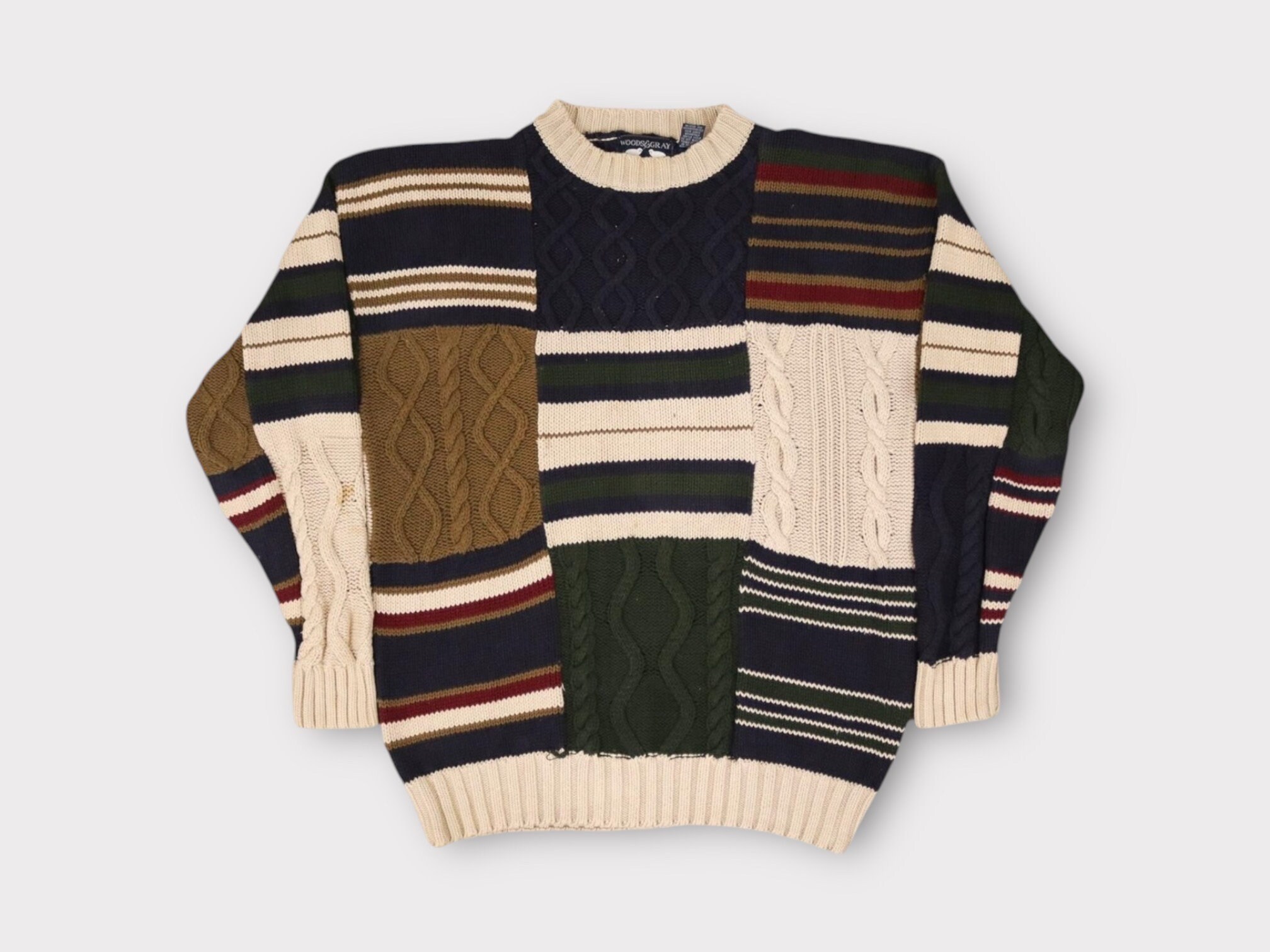 Heavyweight colorblock cable crewneck sweater best sale