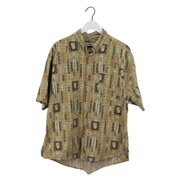 Vintage Natural Issue Tribal Aztec Hawaiian Surfing Button Down Shirt