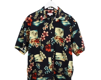 Pierre Cardin Vintage Black Floral Hawaiian Shirt