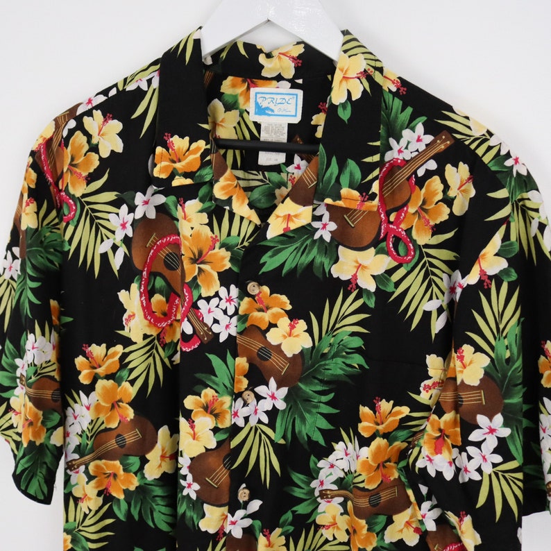 80s Vintage Hawaiian Shirt Pride Of Hawaiian Ukulele Button Down image 3