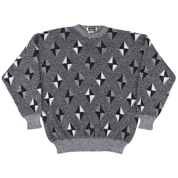 Vintage 90’s Men’s Black Argyle Knit Sweater - image 1