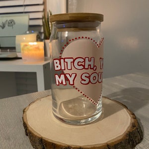 BYMS 16oz Glass Cup Bamboo Lid | Valentine’s Gifts | Gifts for Her | Gifts Under 20 | Personalized Gifts | Custom Coffee Cups