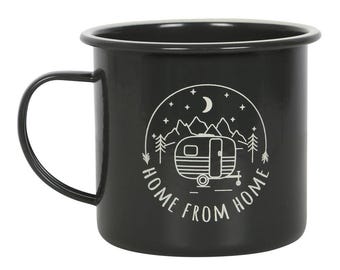 Home From Home Kettle Metal Enamel Mug Mugs Cup Cups Camping Cute Outdoors Travel Caravan Holiday Camper Tea Coffee Soup Cuppa Brew