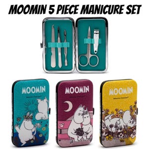 The Moomins Moomin 5 Piece Nail Care Trim Manicure Set File Scissors Clippers Utensils Tools in Case Stainless Steel Collectible Red Yellow