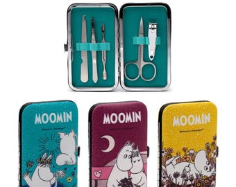 The Moomins Moomin 5 Piece Nail Care Trim Manicure Set File Scissors Clippers Utensils Tools in Case Stainless Steel Collectible Red Yellow