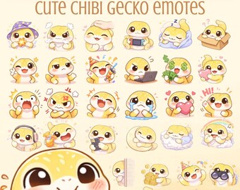 Chibi Gecko Twitch Emotes | Kawaii Streamer Pack (Digital Download)