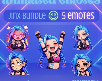 Jinx Animated Emotes Pack | 5 Expressive Streamer Emotes (Digital Download)