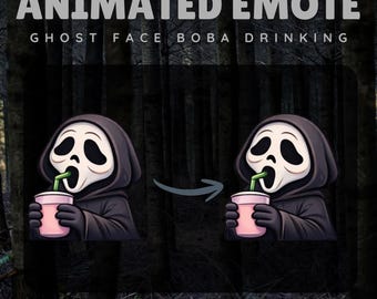 Animated Ghost Face Emote | Chibi Drinking Boba (Digital Download)