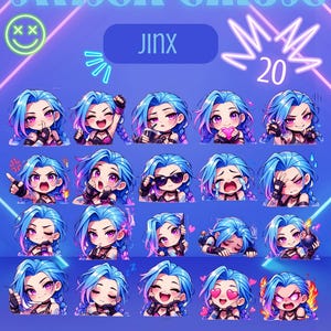 Jinx Twitch Emotes Bundle (20 Pack) | Chibi Gamer Streamer Pack (112x112)