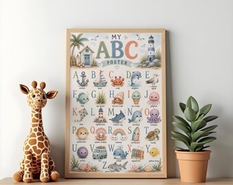 Coastal ABC Alphabet Poster | Nautical Nursery Wall Art (Digital Download)