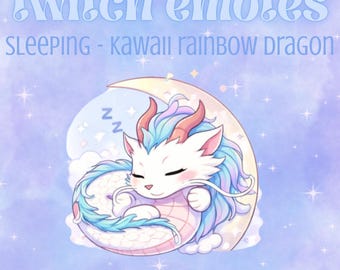 Sleeping Rainbow Dragon Emote | Kawaii Fantasy Streamer PNG (112x112px)