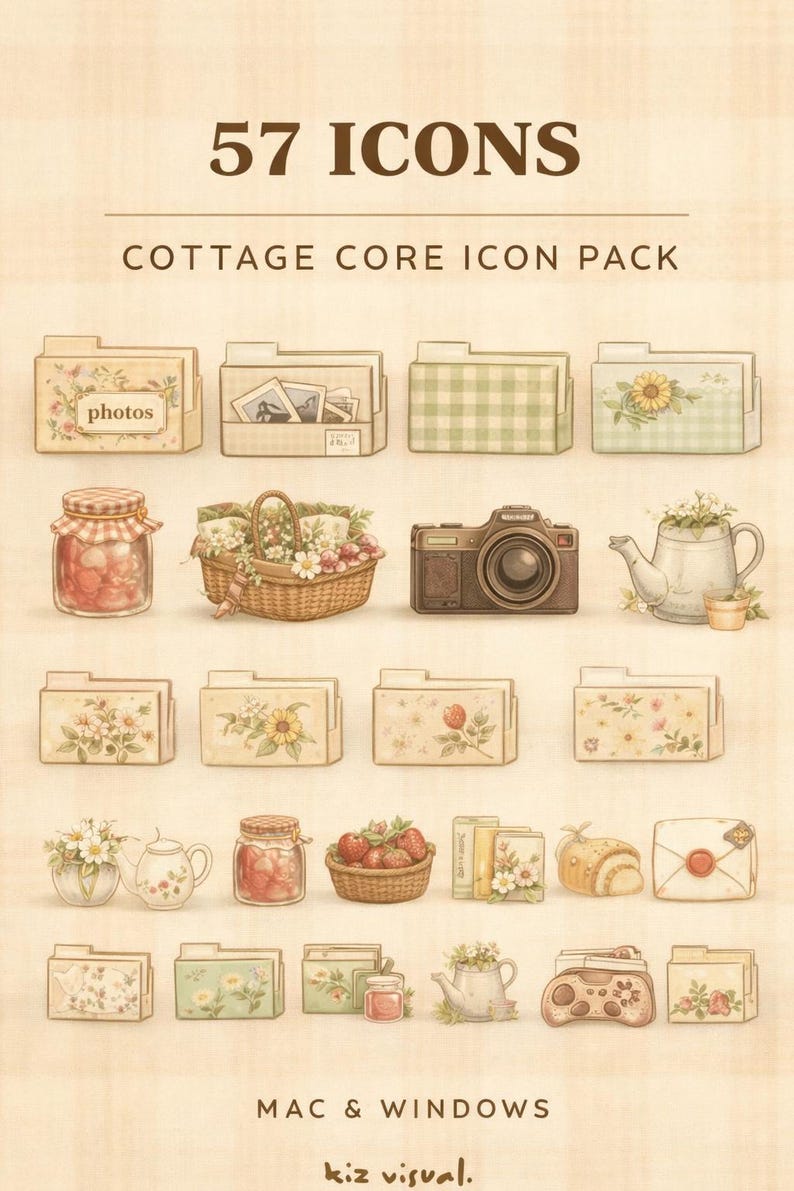 57 Cottagecore Desktop Icons | Cozy Mac, Windows Organizer (digital ...
