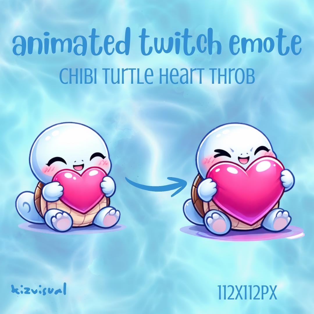 Animated Turtle Twitch Emote | Chibi Heart Throbbing (digital Download ...