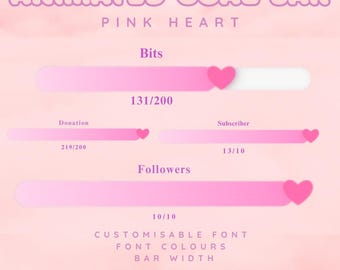 Pink Heart Animated Goal Bars | Twitch Follower Sub Donation Bits Overlay (Digital Download)