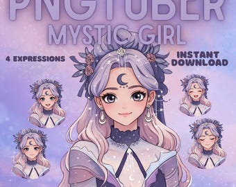 Mystic Girl PNGtuber Avatar – Fantasy Streamer Character (4 Expressions)