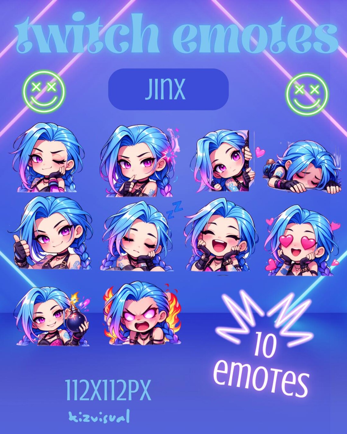 Jinx Twitch Emotes Bundle (10 Pack) | Chibi Gamer Streamer Pack ...