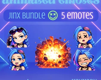 Jinx Chaos Animated Emotes | 5 Twitch & Discord Emotes | Gamer Reaction Pack