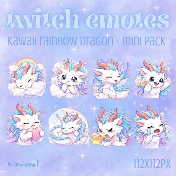 Rainbow Dragon Emotes | Kawaii Fantasy Twitch Pack (Digital Download)