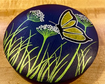 Navy blue ring dish with butterfly
