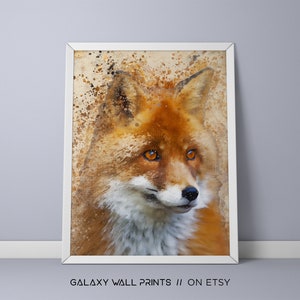 Fox Watercolour, Large Animal Prints, Animal Wall Art, Large Abstract Decor, Warm Tones, Wildlife, Printable, Digital Download