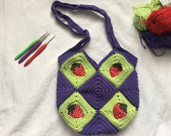 Strawberry Granny Square Shoulder Bag