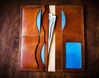 Cognac Full Grain Leather Bill Fold Wallet – Hand Sewn Saddle Stitch Men's Accessory