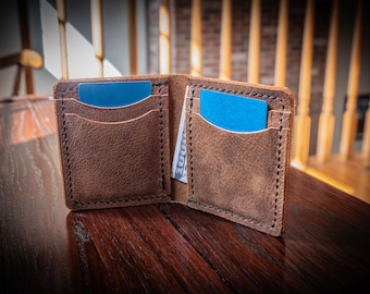 Full Grain Leather Minimalist Card Wallet – Slim Handcrafted EDC Wallet, Rustic Leather Card Holder, Men’s & Women’s Everyday Carry Gift