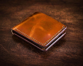 Handmade Bifold Leather Wallet, Full Grain Vegetable Tanned Cognac, Durable Classic Men's Accessory