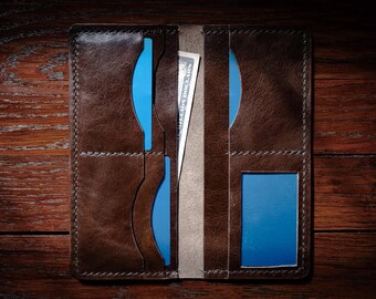 Handmade Dark Brown Leather Wallet – Large Billfold Wallet | Veg‑Tanned Leather | Men’s & Women’s EDC | Gift for Him