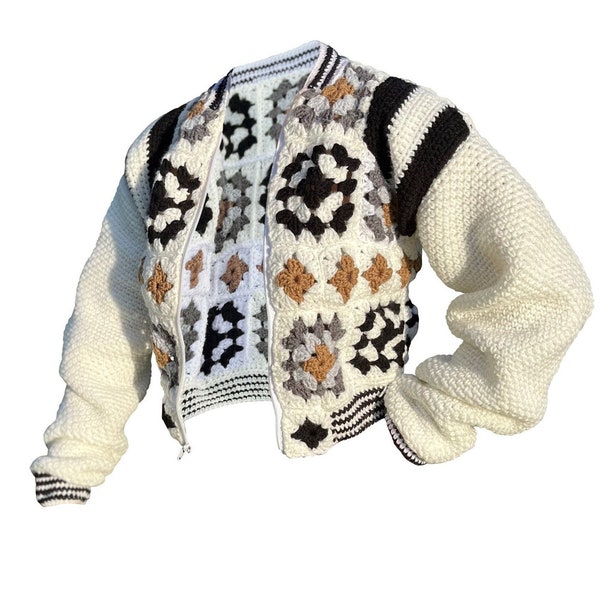 HÄKELMUSTER: Abgeschnittene Varsity Crochet Oma Square Cardigan Pullover Jacke Muster für Anfänger | Größe Inklusiv XS-6X| Sofort Download