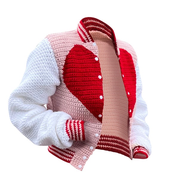 CROCHET PATTERN: Sweetheart Varsity Cute Valentine Heart Crochet Cardigan Sweater Jacket Pattern For Beginners| Size XS-6X| Instant Download