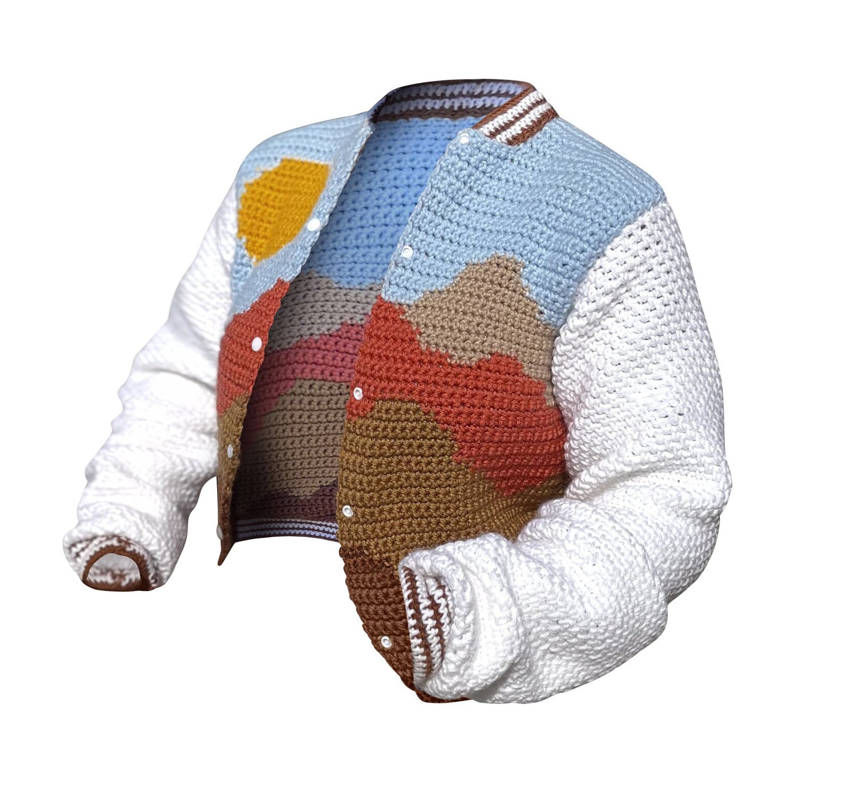 CROCHET PATTERN: Landscape Varsity Tapestry Crochet Cardigan
