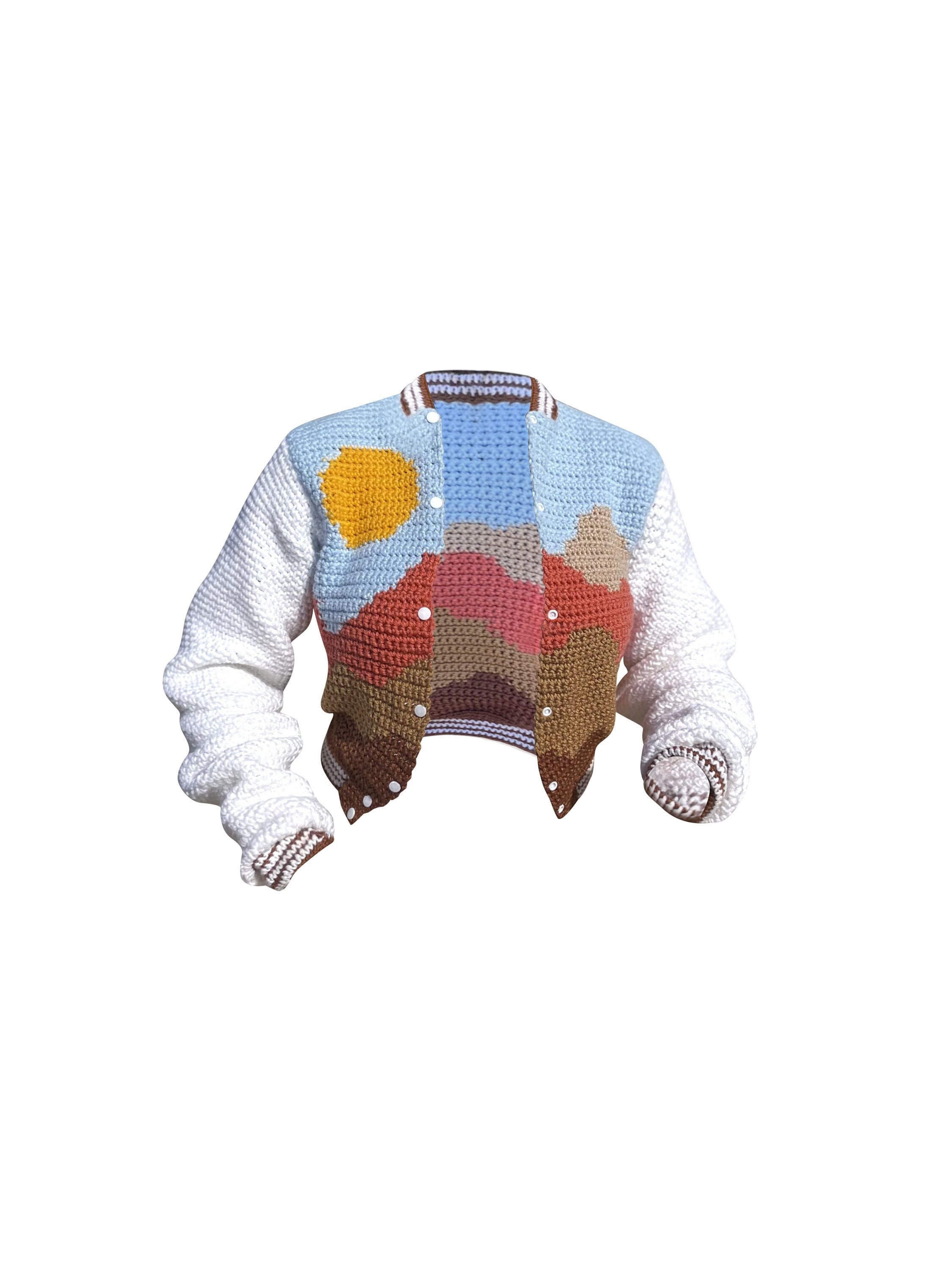 CROCHET PATTERN: Landscape Varsity Tapestry Crochet Cardigan