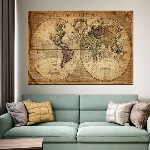 Antique World Map Vintage Canvas Art World Map Print Etsy