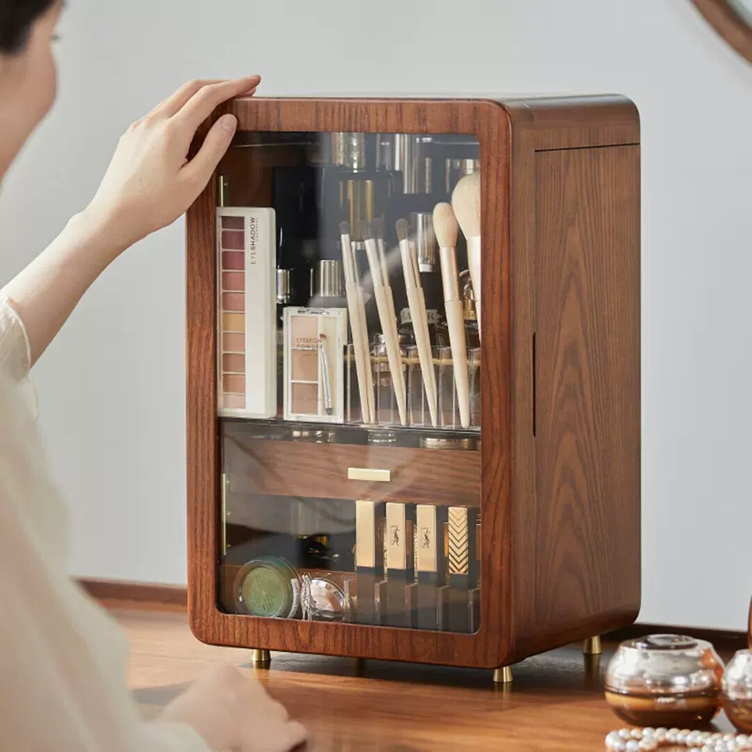 Custom Large Capacity Wood Cosmetic Organizer Engrave Wood Etsy