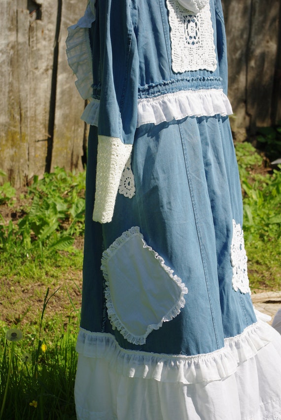 Denim Boho romantic Patchwork coat/Patchwork long… - image 7