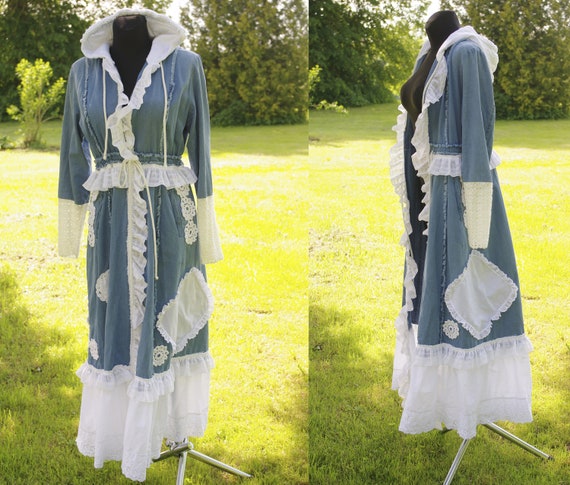 Denim Boho romantic Patchwork coat/Patchwork long… - image 10