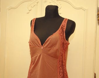 Robe Nuisette Vintage En Nylon Ouate Rose - Avec Dentelle, Taille Adjustable | Nuisette Rétro Femme