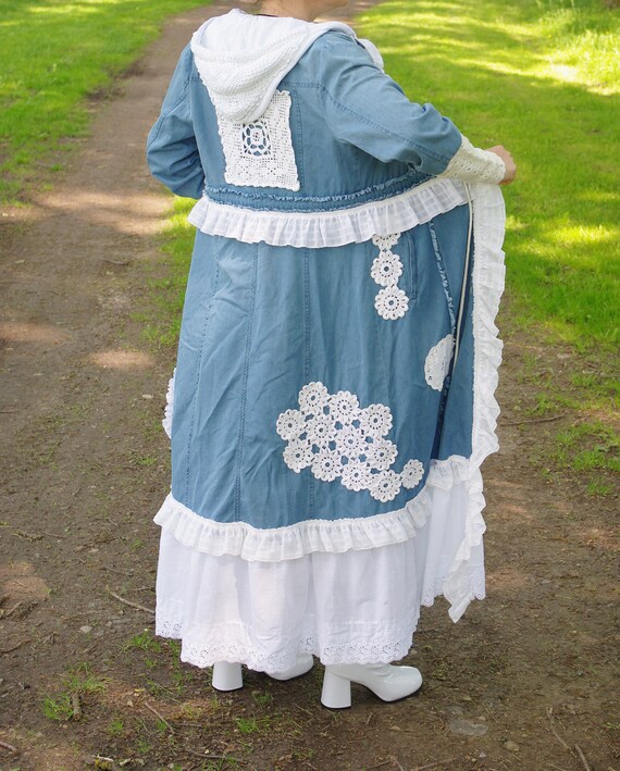 Denim Boho romantic Patchwork coat/Patchwork long… - image 5