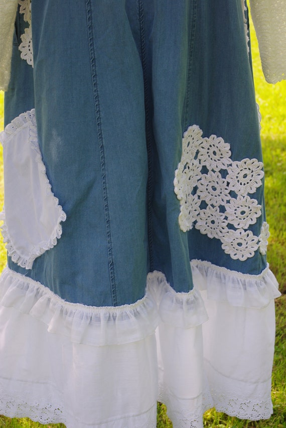 Denim Boho romantic Patchwork coat/Patchwork long… - image 8