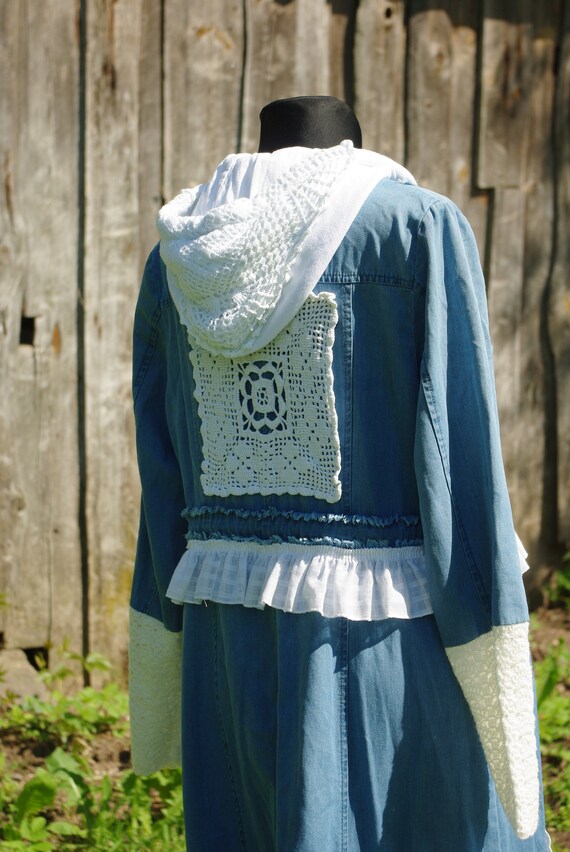 Denim Boho romantic Patchwork coat/Patchwork long… - image 6