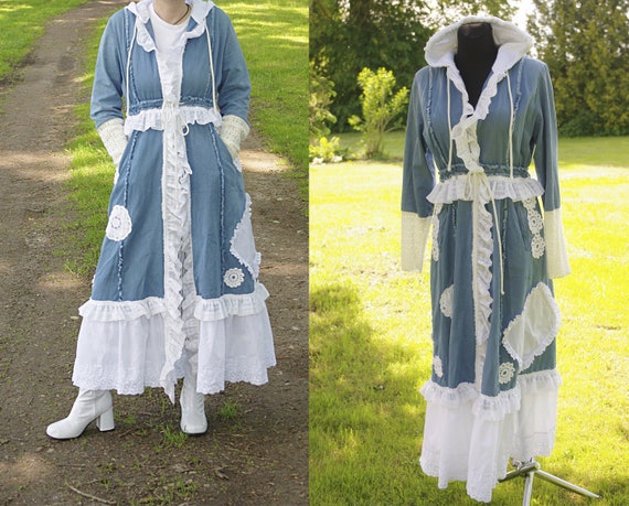 Denim Boho romantic Patchwork coat/Patchwork long… - image 3